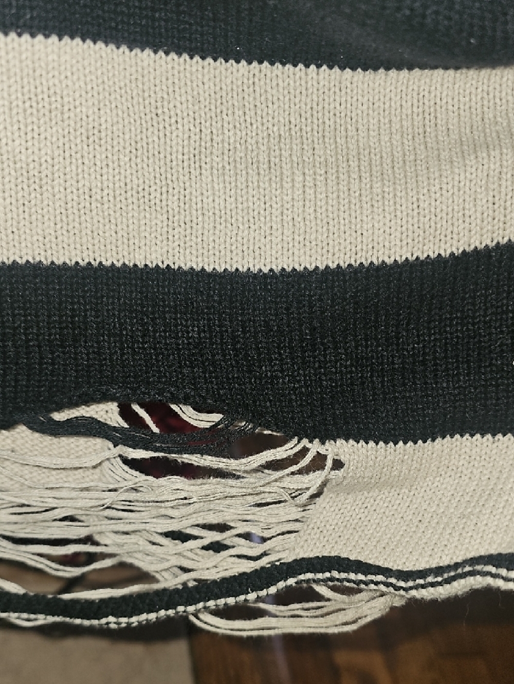 Iron Fist Black and Cream Striped Skull Ripped Crewneck Sweater Size Large - Picture 5 of 8